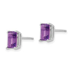 14k White Gold 7x5mm Emerald-Cut Amethyst Post Earrings