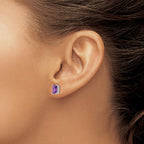 14k White Gold 7x5mm Emerald-Cut Amethyst Post Earrings