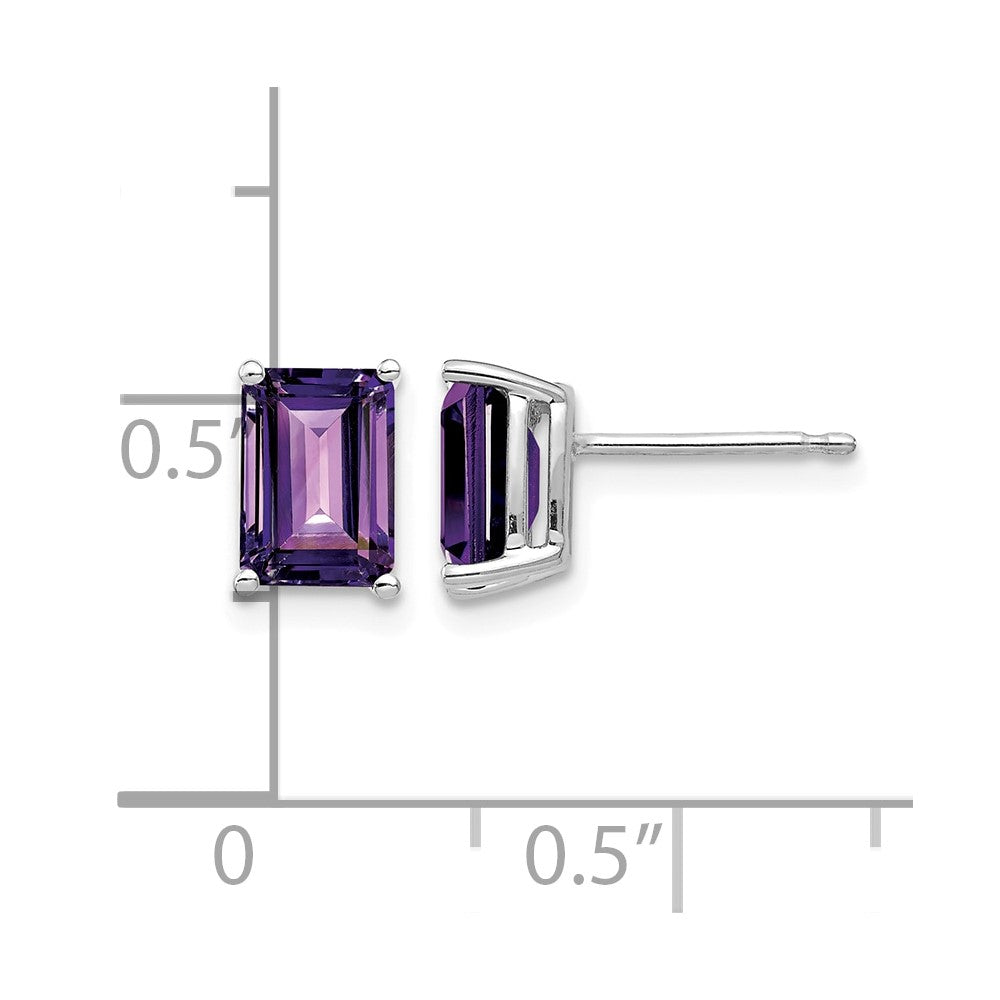 14k White Gold 7x5mm Emerald-Cut Amethyst Post Earrings