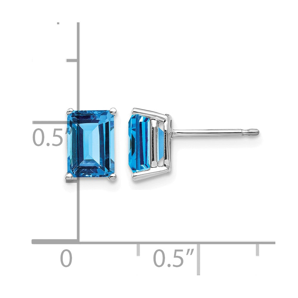 14k White Gold 7x5mm Emerald-Cut Blue Topaz Post Earrings