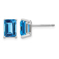 14k White Gold 7x5mm Emerald-Cut Blue Topaz Post Earrings