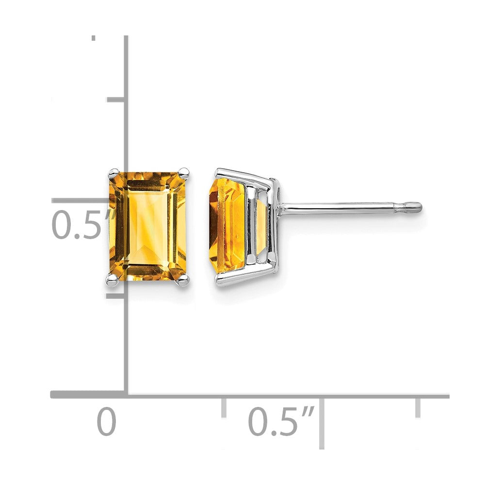 14k White Gold 7x5mm Emerald-Cut Citrine Post Earrings