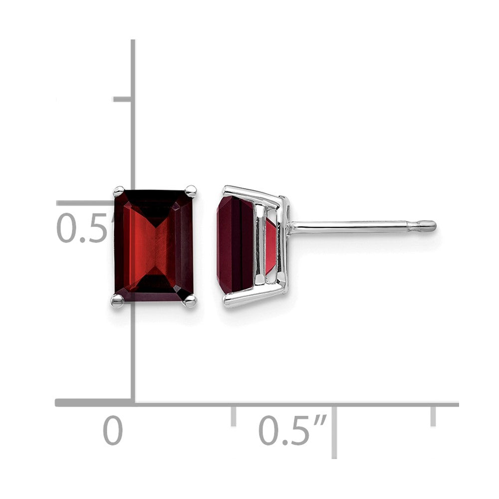 14k White Gold 7x5mm Emerald-cut Garnet Post Earrings