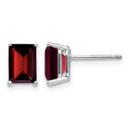 14k White Gold 7x5mm Emerald-cut Garnet Post Earrings
