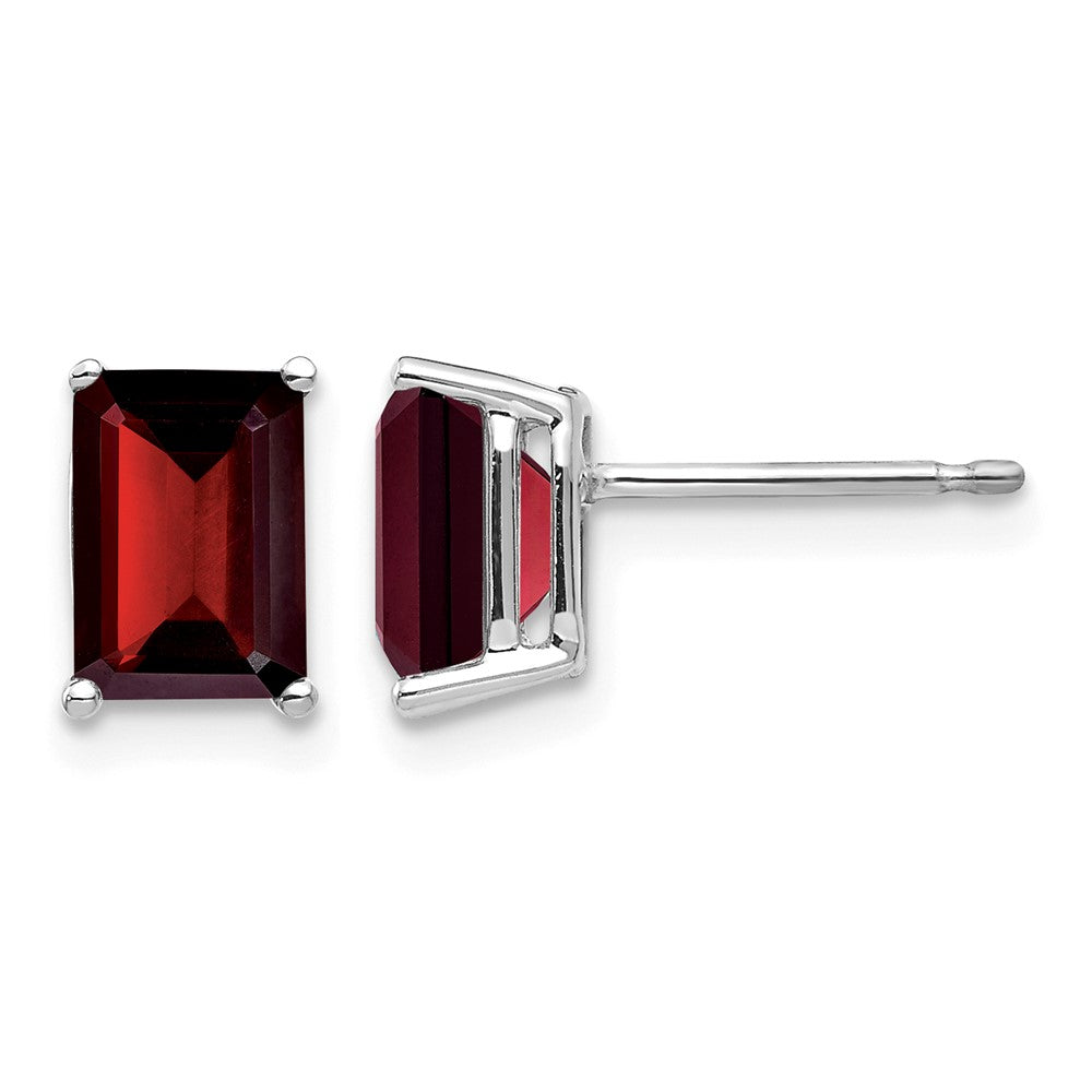 14k White Gold 7x5mm Emerald-cut Garnet Post Earrings