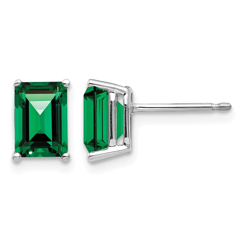 14k White Gold 7x5mm Emerald-Cut Mount St. Helens Post Earrings