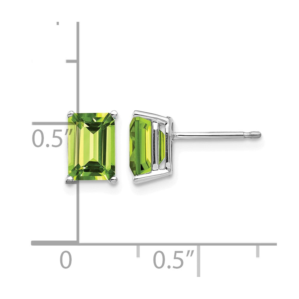14k White Gold 7x5mm Emerald-Cut Peridot Post Earrings