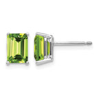 14k White Gold 7x5mm Emerald-Cut Peridot Post Earrings