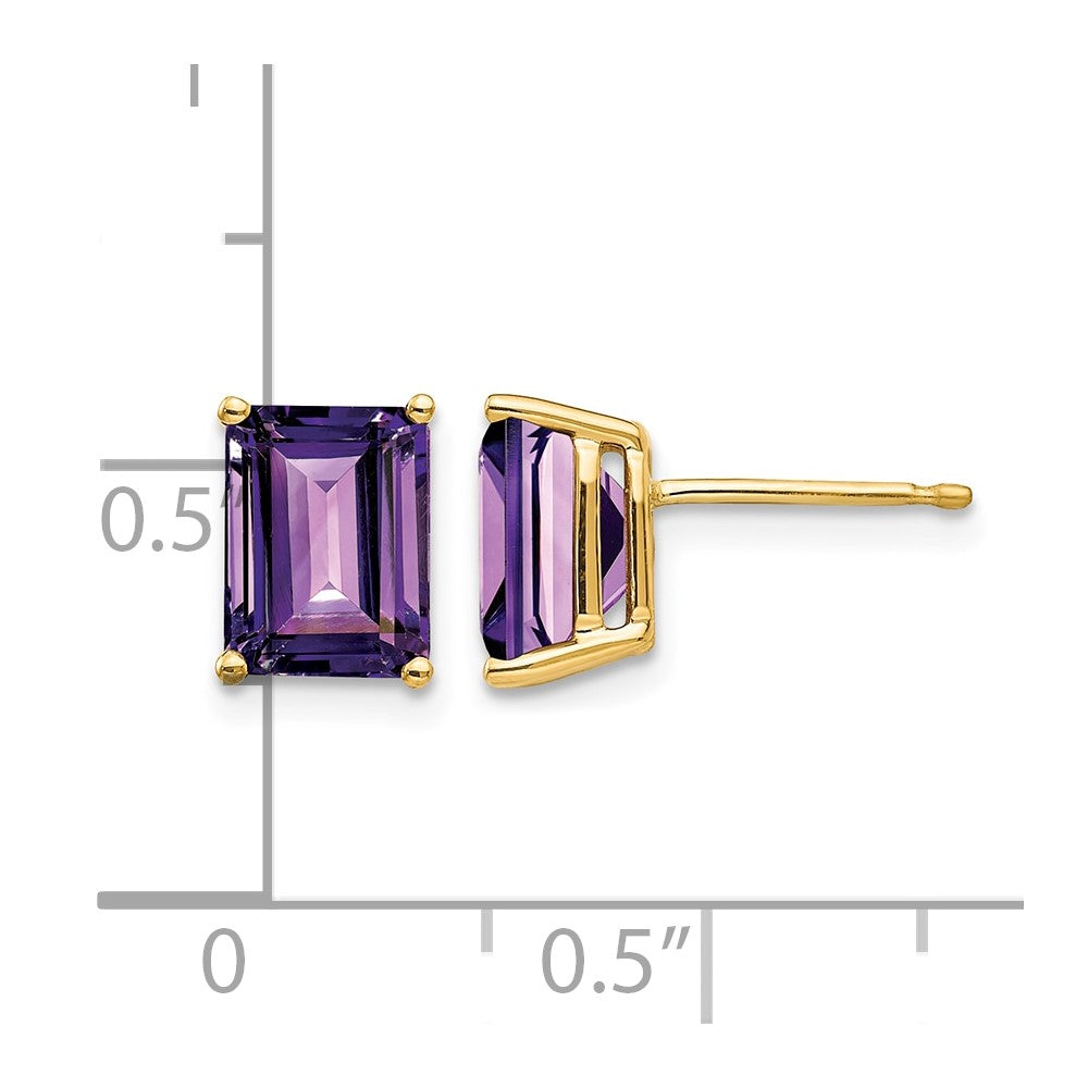 14k 8x6mm Emerald-Cut Amethyst Post Earrings