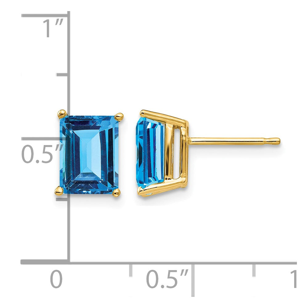 14k 8x6mm Emerald-Cut Blue Topaz Post Earrings