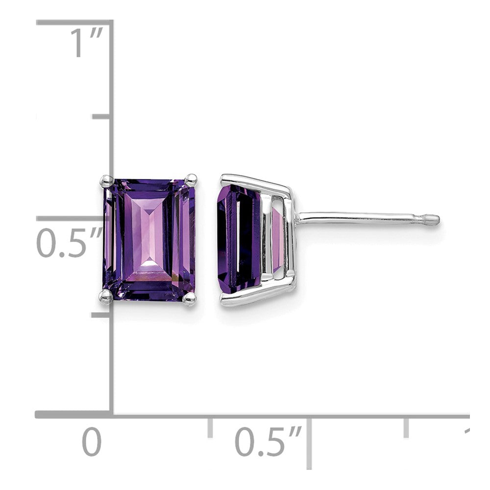 14k White Gold 8x6mm Emerald-Cut Amethyst Post Earrings