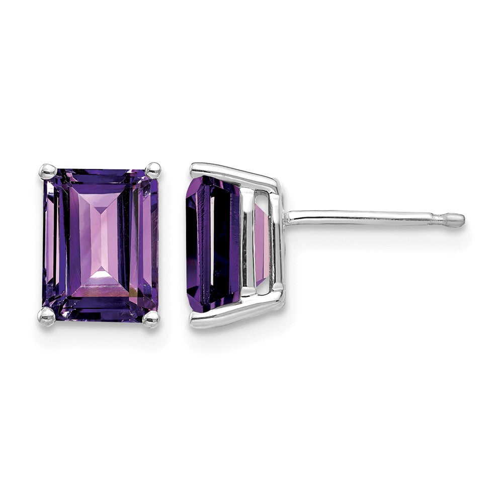 14k White Gold 8x6mm Emerald-Cut Amethyst Post Earrings