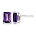 14k White Gold 8x6mm Emerald-Cut Amethyst Post Earrings