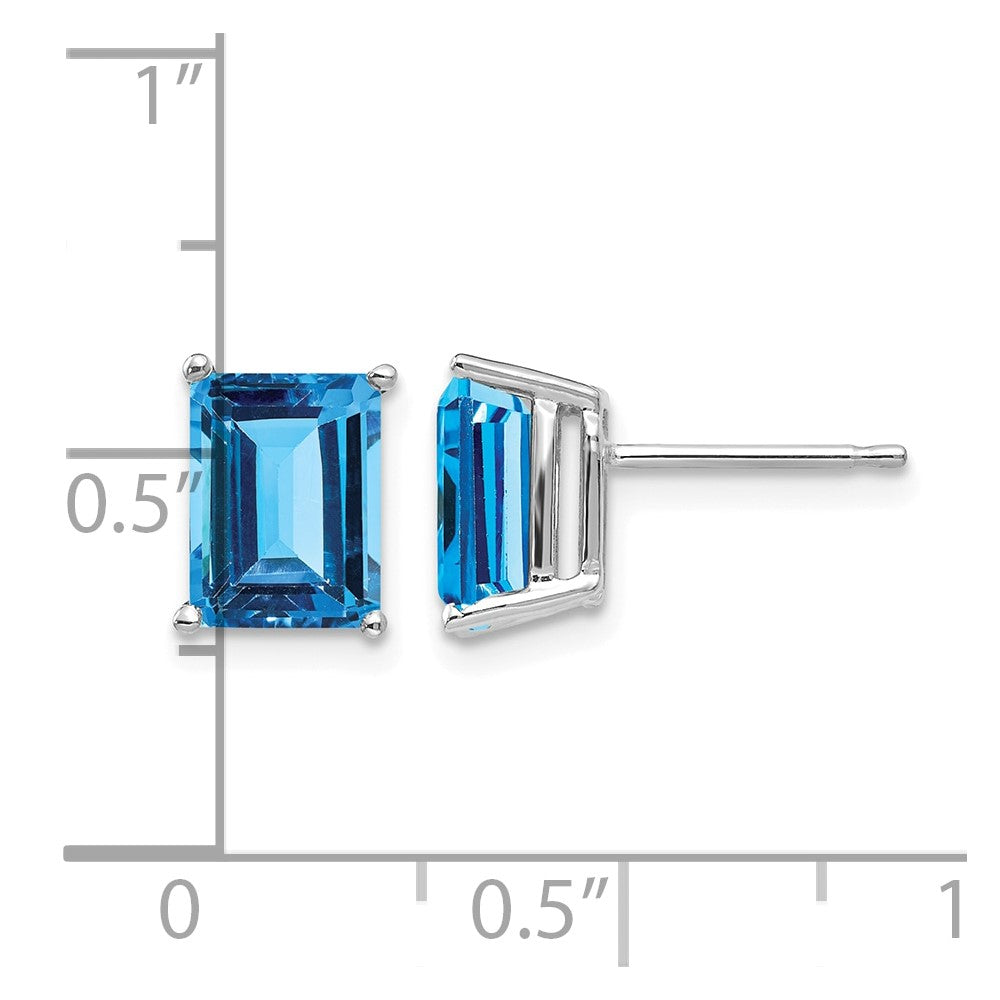 14k White Gold 8x6mm Emerald-Cut Blue Topaz Post Earrings