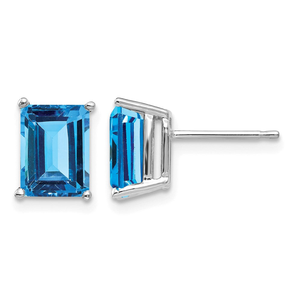14k White Gold 8x6mm Emerald-Cut Blue Topaz Post Earrings