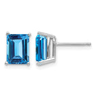 14k White Gold 8x6mm Emerald-Cut Blue Topaz Post Earrings