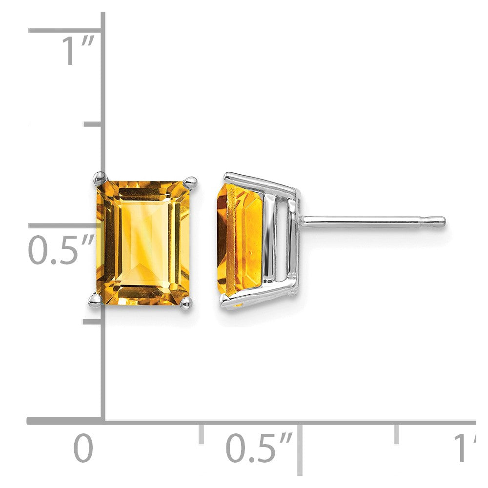 14k White Gold 8x6mm Emerald-Cut Citrine Post Earrings