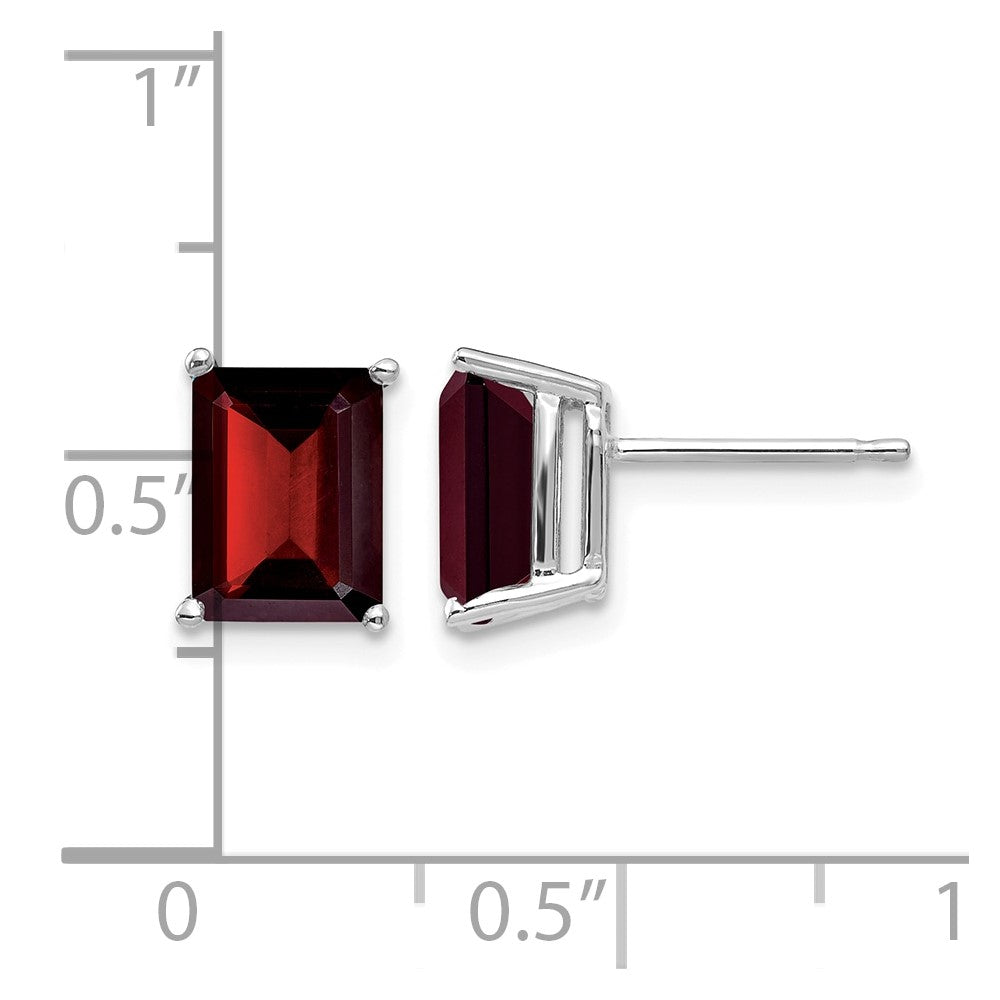 14k White Gold 8x6mm Emerald-cut Garnet Post Earrings