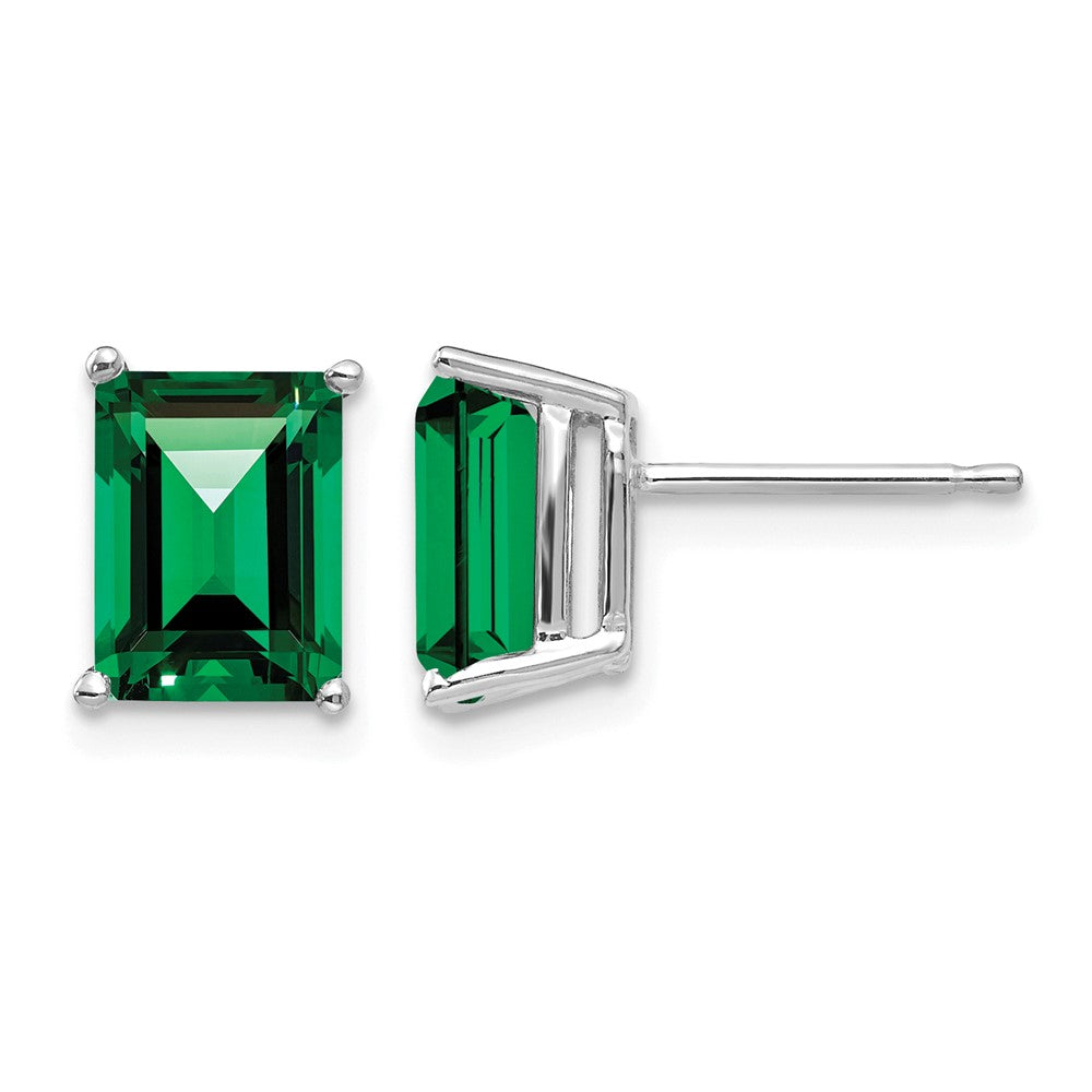 14k White Gold 8x6mm Emerald-cut Mount St. Helens Stud Post Earrings