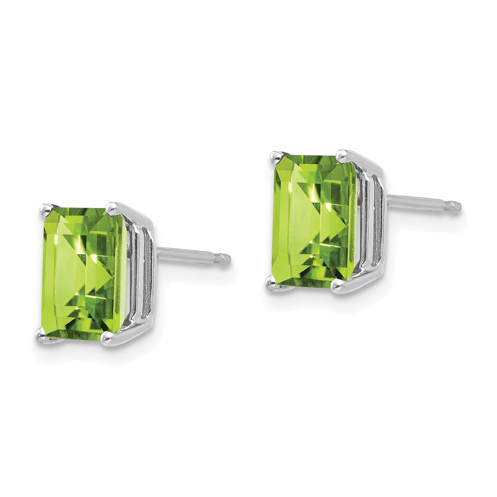 14k White Gold 8x6mm Emerald-Cut Peridot Post Earrings