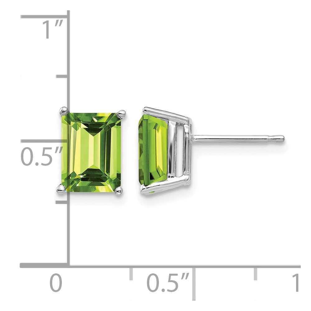 14k White Gold 8x6mm Emerald-Cut Peridot Post Earrings