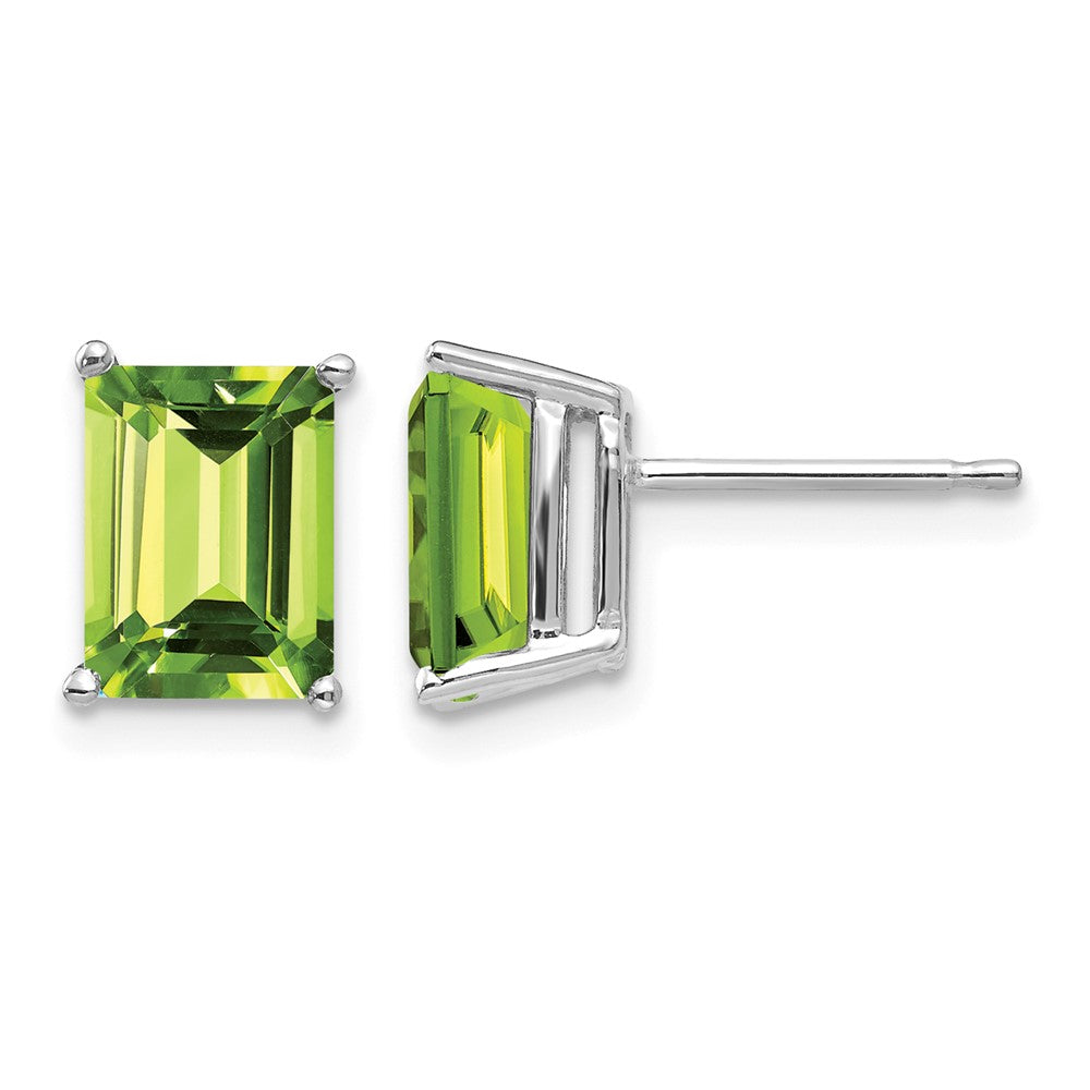14k White Gold 8x6mm Emerald-Cut Peridot Post Earrings
