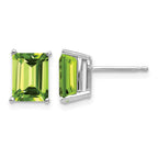 14k White Gold 8x6mm Emerald-Cut Peridot Post Earrings