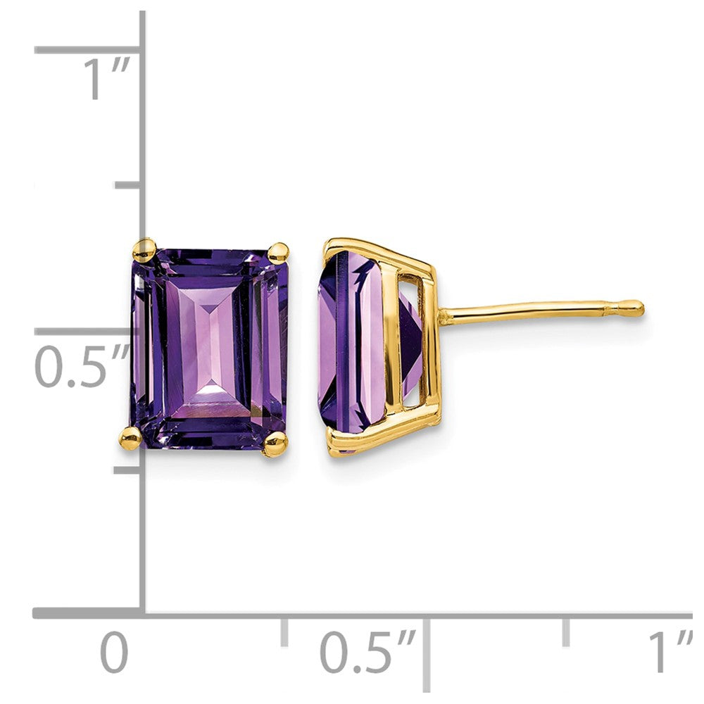 14k 9x7mm Emerald-Cut Amethyst Post Earrings
