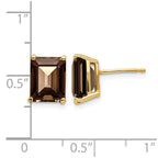 14k 9x7mm Emerald-cut Smoky Quartz Post Earrings