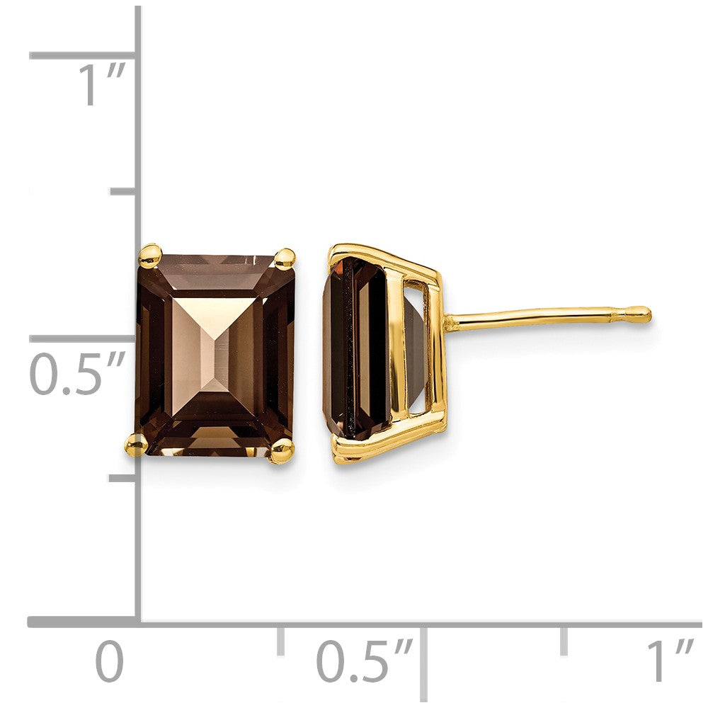 14k 9x7mm Emerald-cut Smoky Quartz Post Earrings