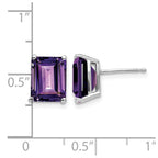 14k White Gold 9x7mm Emerald-Cut Amethyst Post Earrings