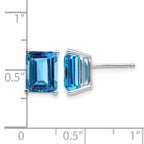14k White Gold 9x7mm Emerald-Cut Blue Topaz Post Earrings