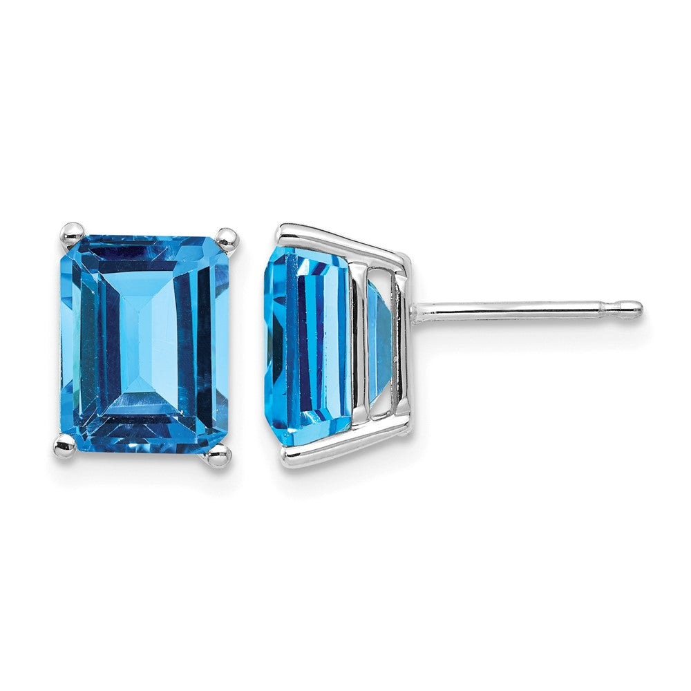 14k White Gold 9x7mm Emerald-Cut Blue Topaz Post Earrings