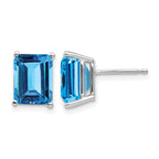 14k White Gold 9x7mm Emerald-Cut Blue Topaz Post Earrings