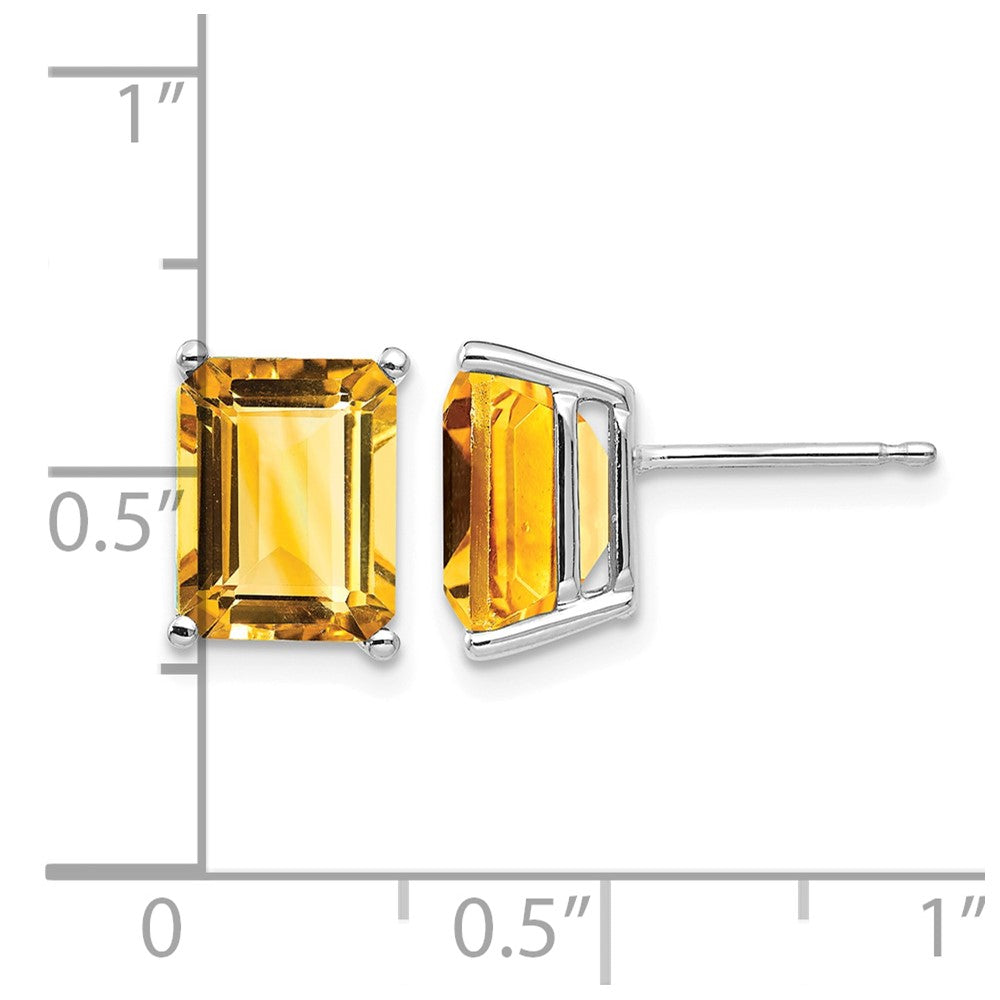 14k White Gold 9x7mm Emerald-Cut Citrine Post Earrings