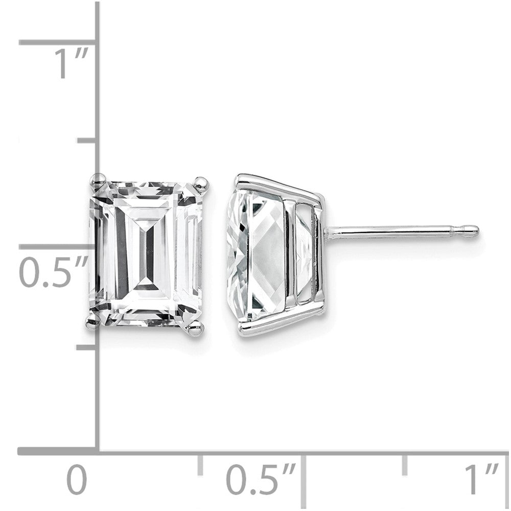 14k White Gold 9x7mm Emerald-Cut Cubic Zirconia Post Earrings