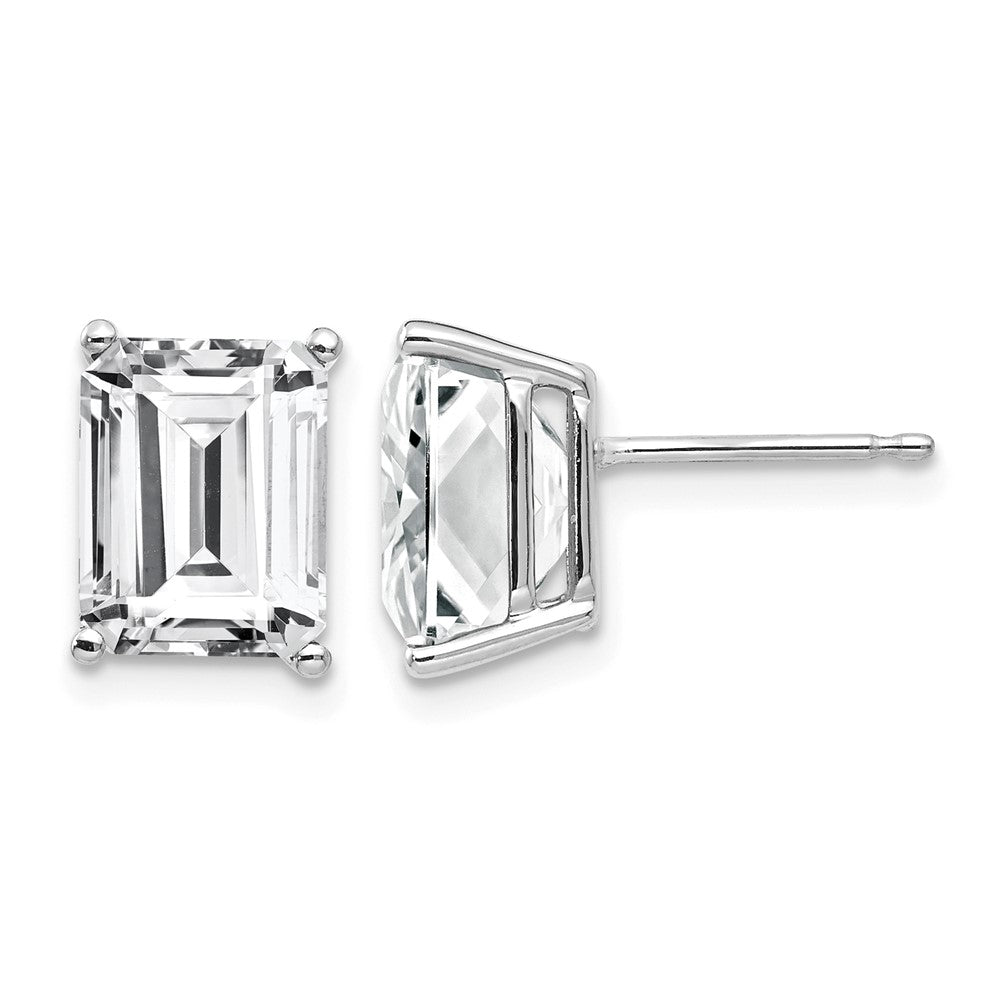 14k White Gold 9x7mm Emerald-Cut Cubic Zirconia Post Earrings