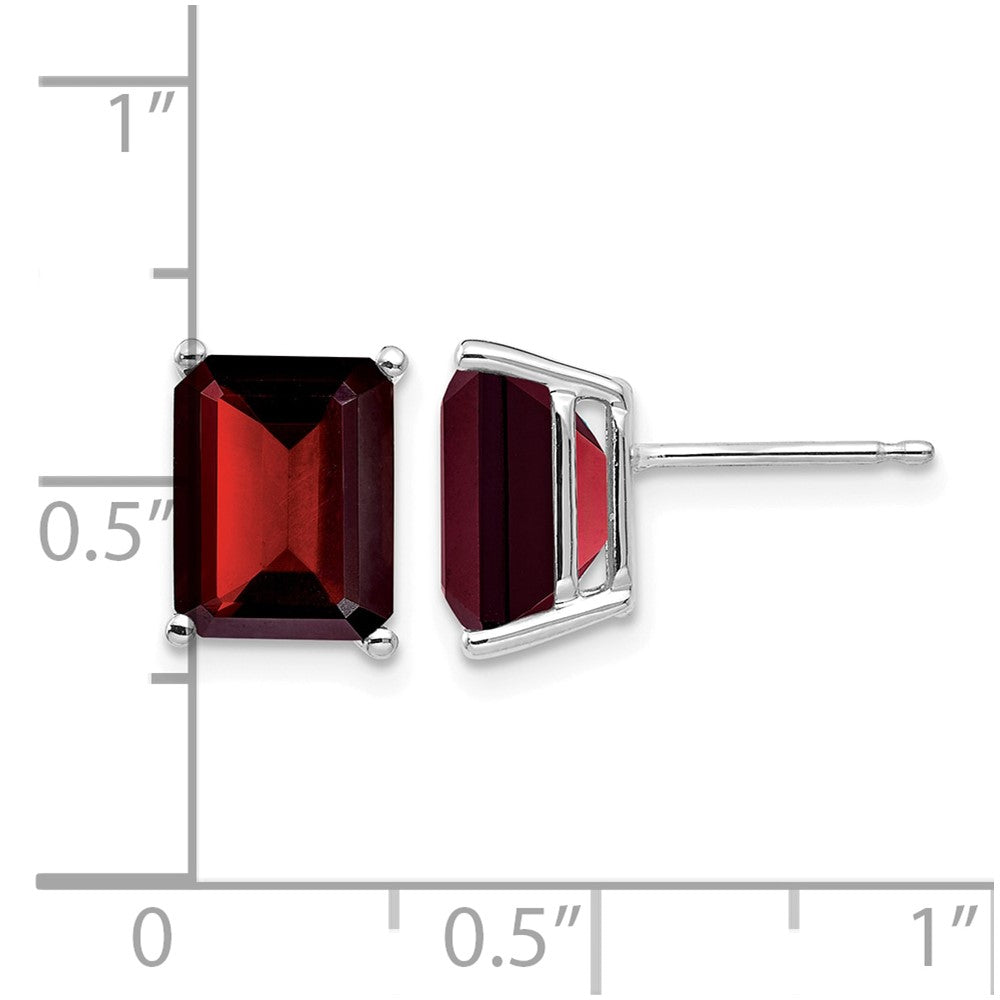 14k White Gold 9x7mm Emerald-cut Garnet Post Earrings