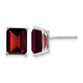 14k White Gold 9x7mm Emerald-cut Garnet Post Earrings