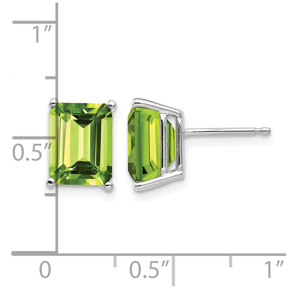 14k White Gold 9x7mm Emerald-Cut Peridot Post Earrings
