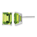 14k White Gold 9x7mm Emerald-Cut Peridot Post Earrings