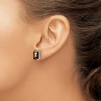 14k White Gold 9x7mm Emerald-cut Smoky Quartz Post Earrings