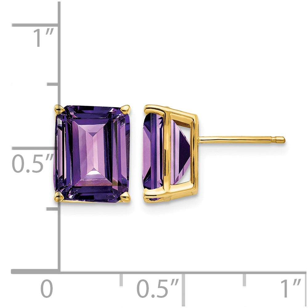 14k 10x8mm Emerald-Cut Amethyst Post Earrings
