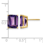 14k 10x8mm Emerald-Cut Amethyst Post Earrings