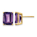 14k 10x8mm Emerald-Cut Amethyst Post Earrings