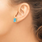 14k 10x8mm Emerald-Cut Blue Topaz Post Earrings