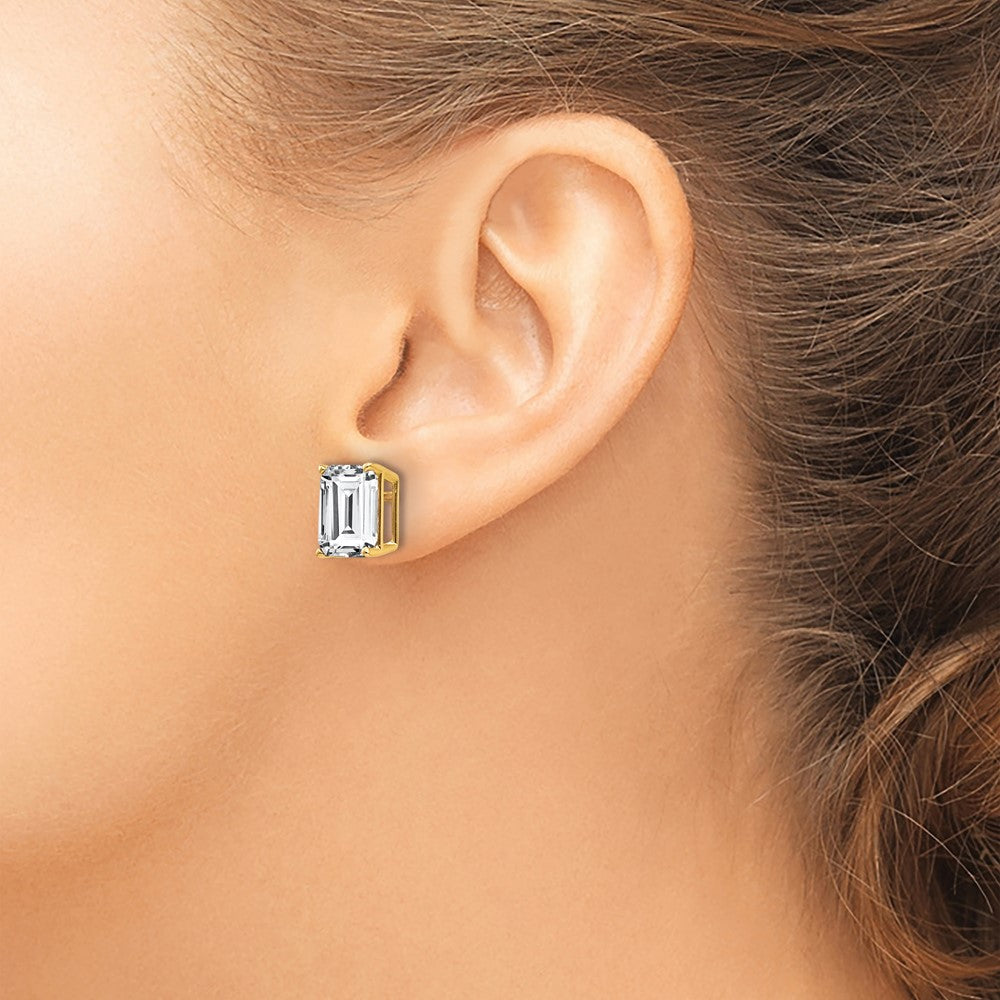 14k 10x8mm Emerald-Cut Cubic Zirconia Post Earrings