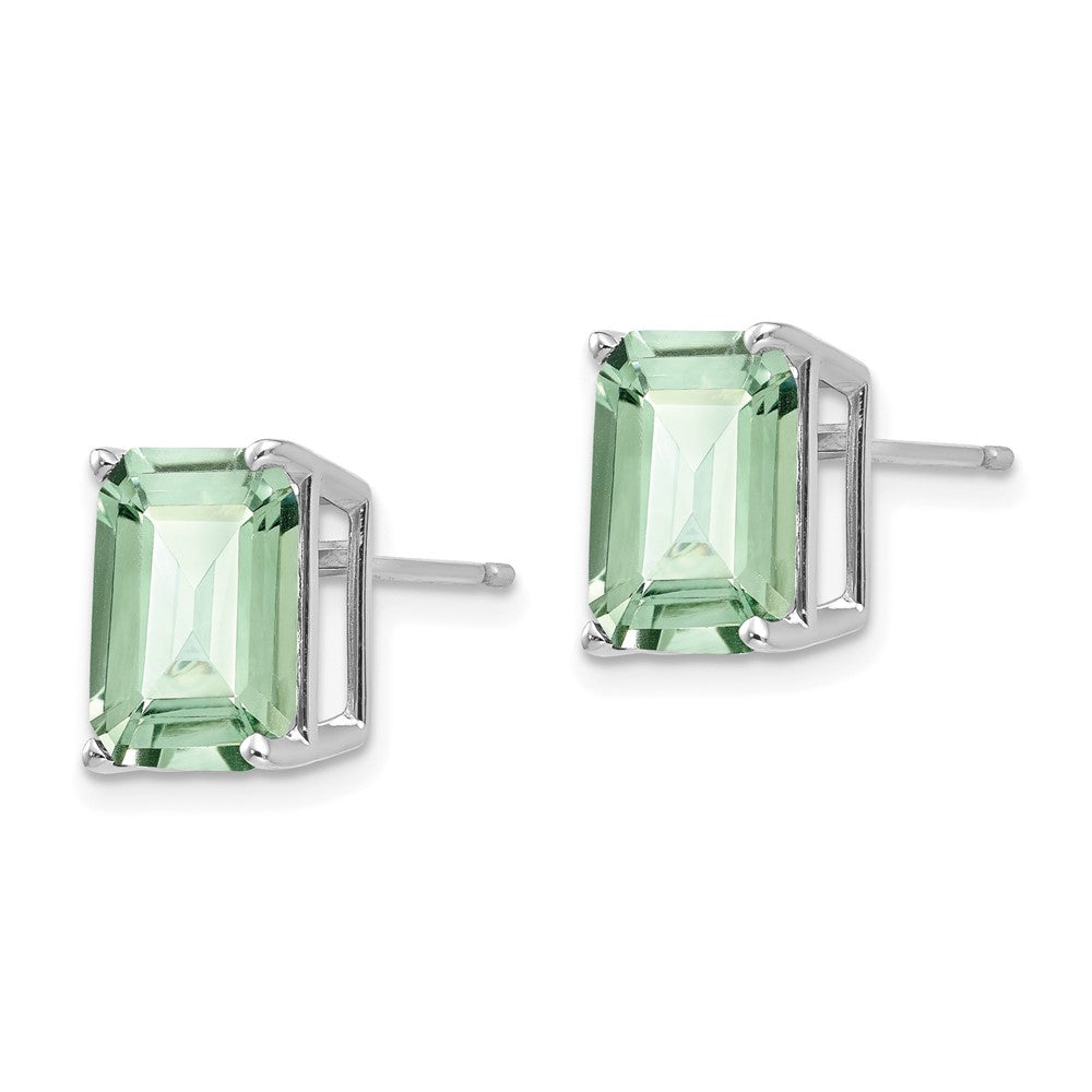 14k White Gold 10x8mm Emerald-Cut Green Quartz Post Earrings