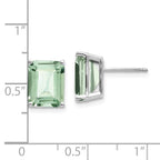 14k White Gold 10x8mm Emerald-Cut Green Quartz Post Earrings