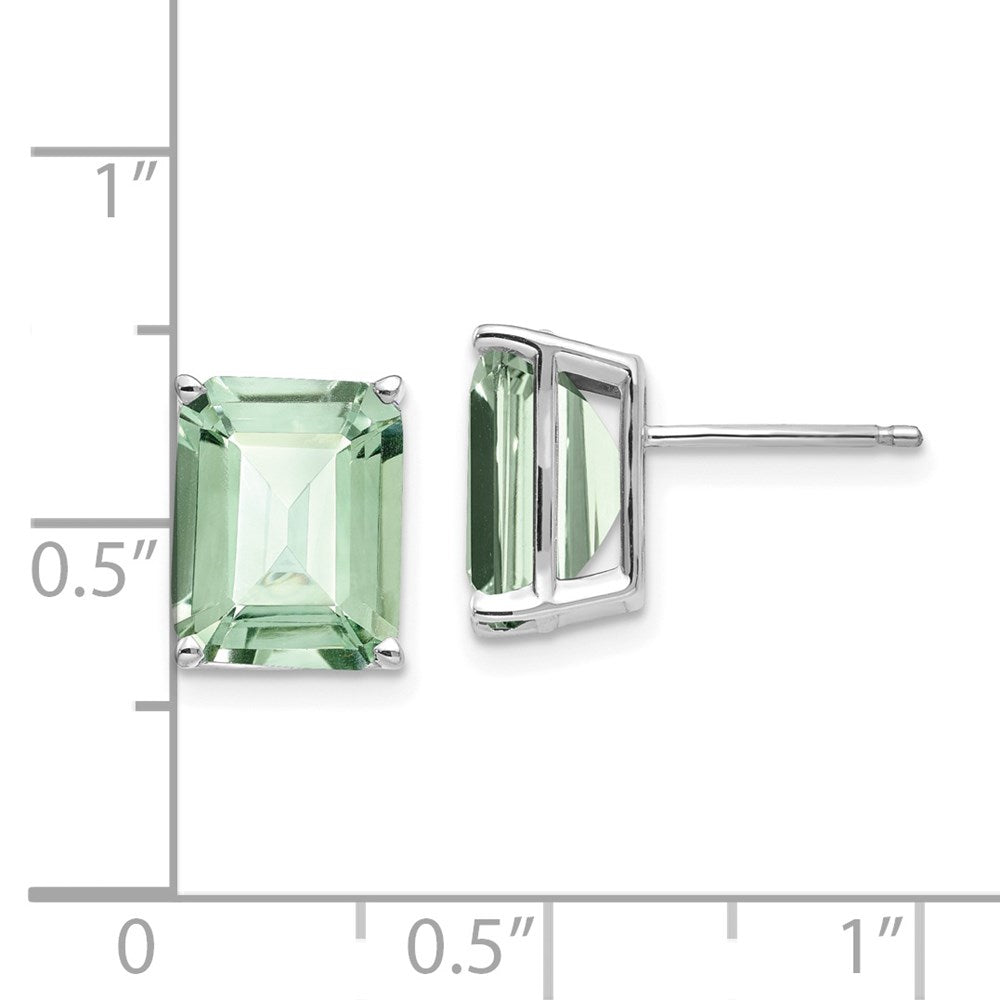 14k White Gold 10x8mm Emerald-Cut Green Quartz Post Earrings